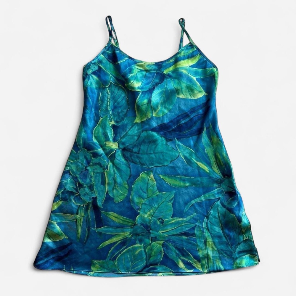 Inner Most Vintage Blue and Green Slip Dress with Tropical print